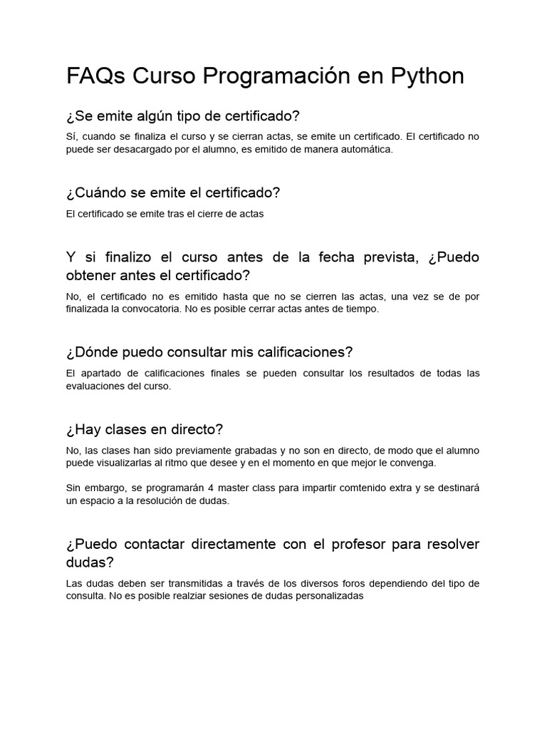 Certificado y Clases Curso Python | PDF