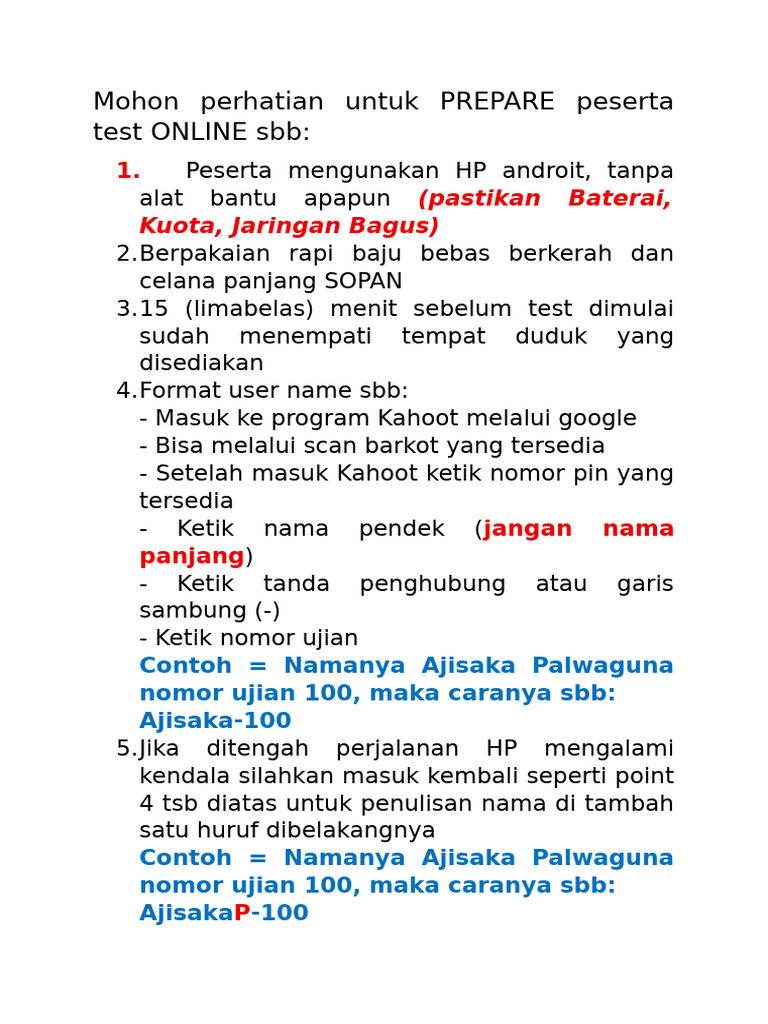 Persiapan Ujian Online Peserta Test | PDF