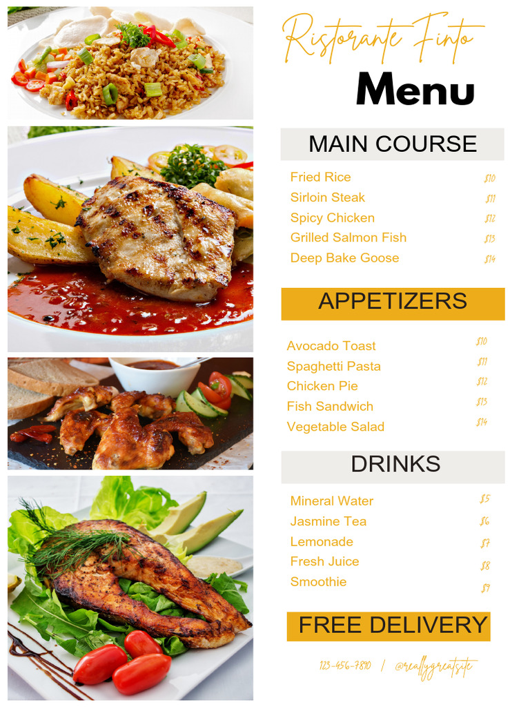 Ristorante Finto Menu with Free Delivery | PDF