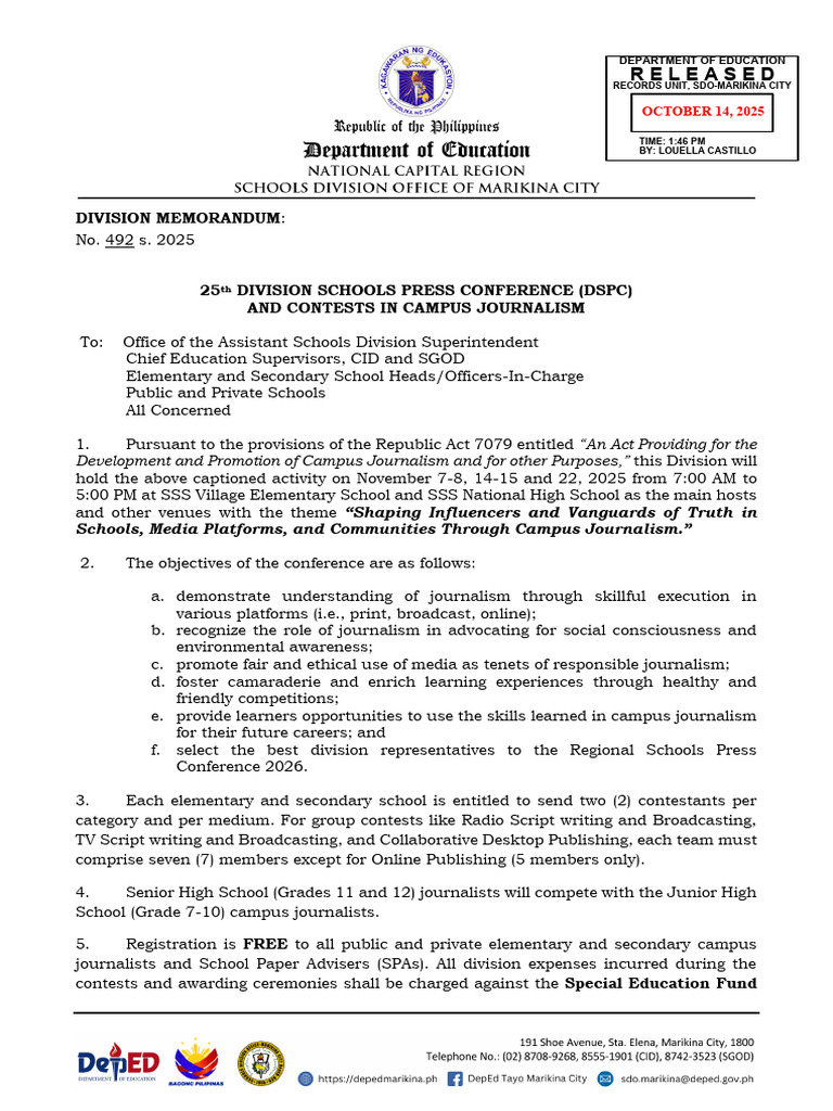 25th Division Schools Press Conference | PDF | Digital Camera | Journalism