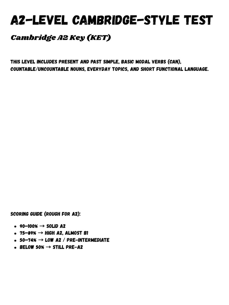 A2 LEVEL CAMBRIDGE KET | PDF | Linguistics | Syntax