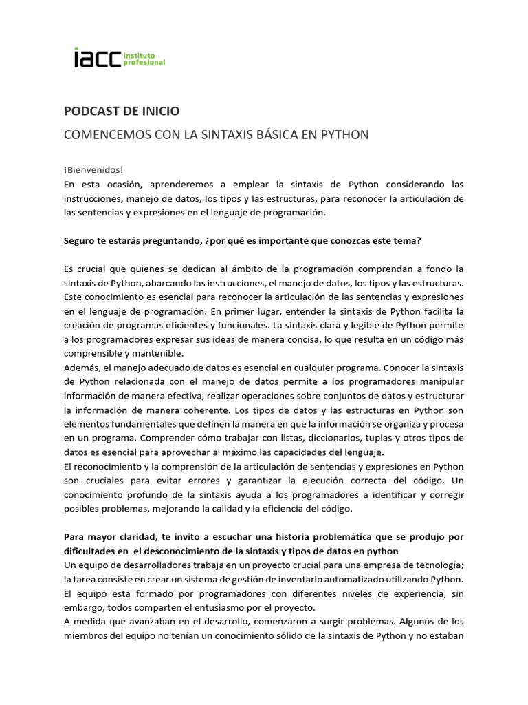 Sintaxis Básica de Python para Principiantes | PDF | Lenguaje de ...