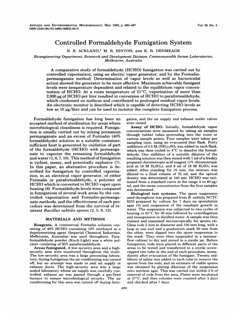 Effective Formaldehyde Fumigation Methods | PDF | Formaldehyde | Humidity