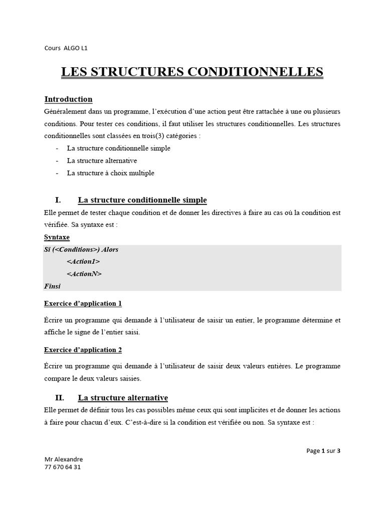 Structures conditionnelles en programmation | PDF | Mathématiques