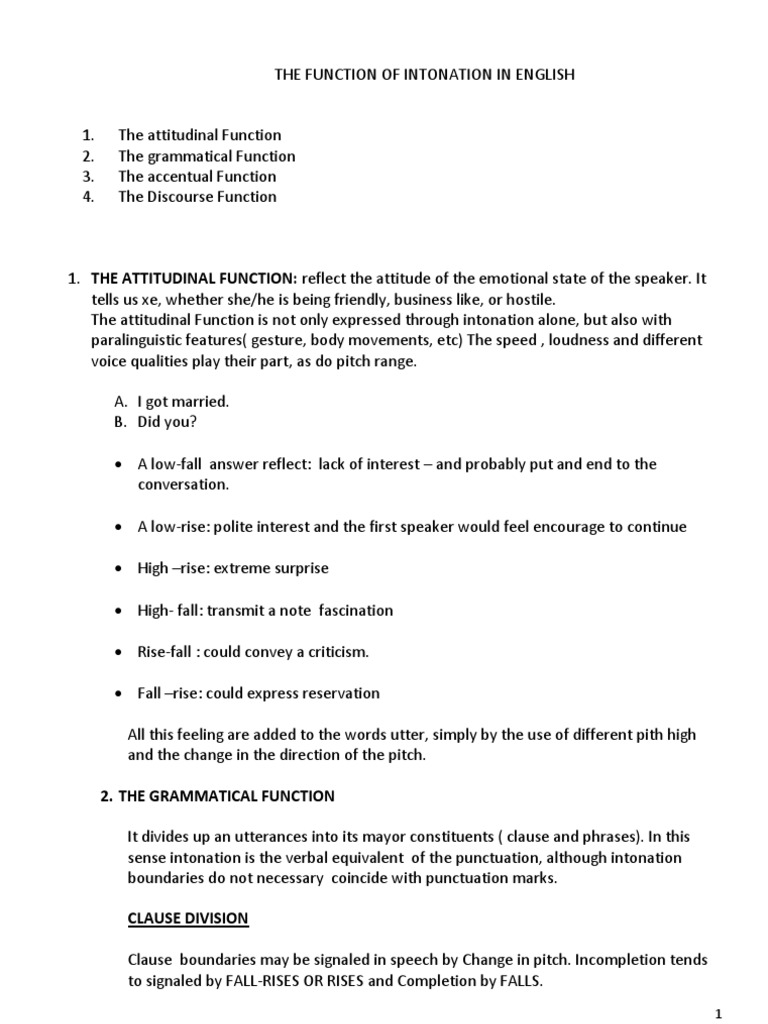 Functions of Intonation in English | PDF | Stress (Linguistics) | Clause