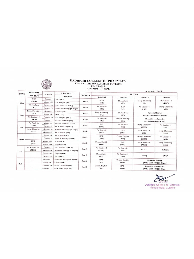 Routine (1st Sem) | PDF