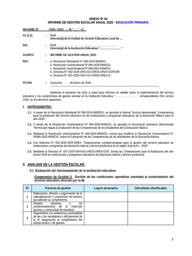 Informe de Gestión Escolar 2025 | PDF | Segundo lenguaje | Enseñando