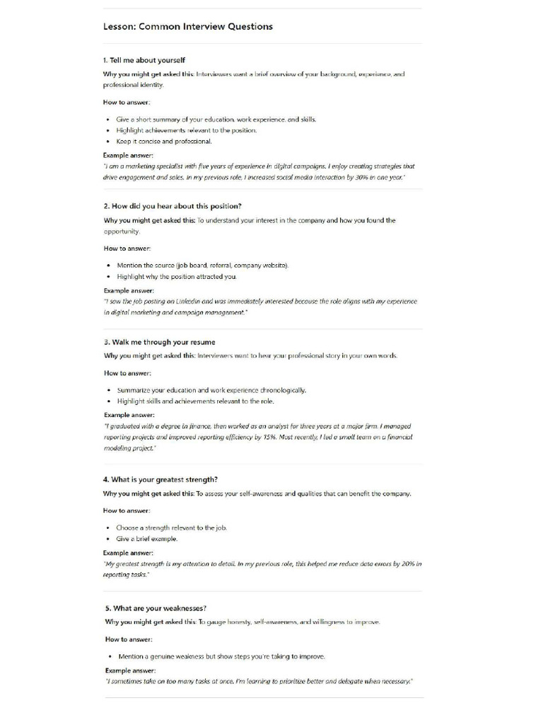 Practice Interview Questions | PDF
