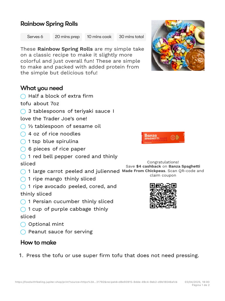 Rainbow Spring Rolls - Food With Feeling | PDF | Tofu | Asian Cuisine