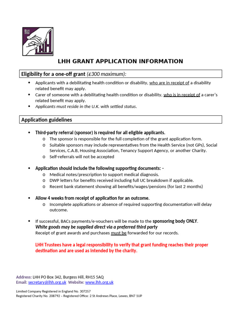UK Grant Application Guidelines for Disabilities | PDF | Debt | Taxes