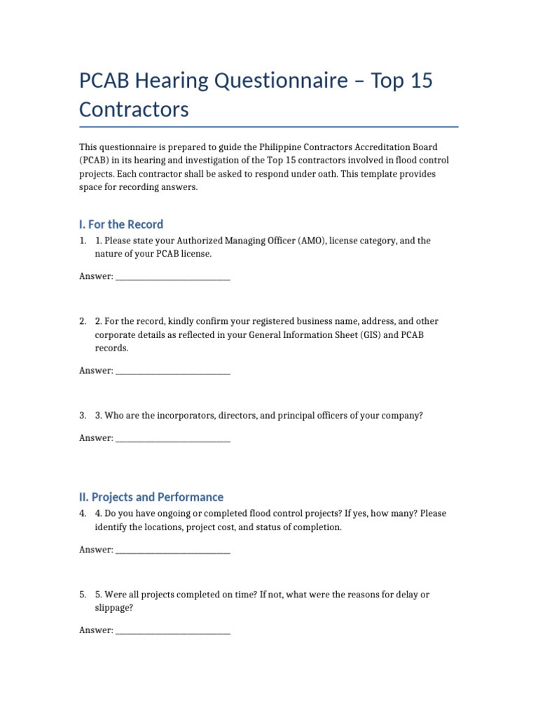 PCAB Hearing Questionnaire Top15 | PDF