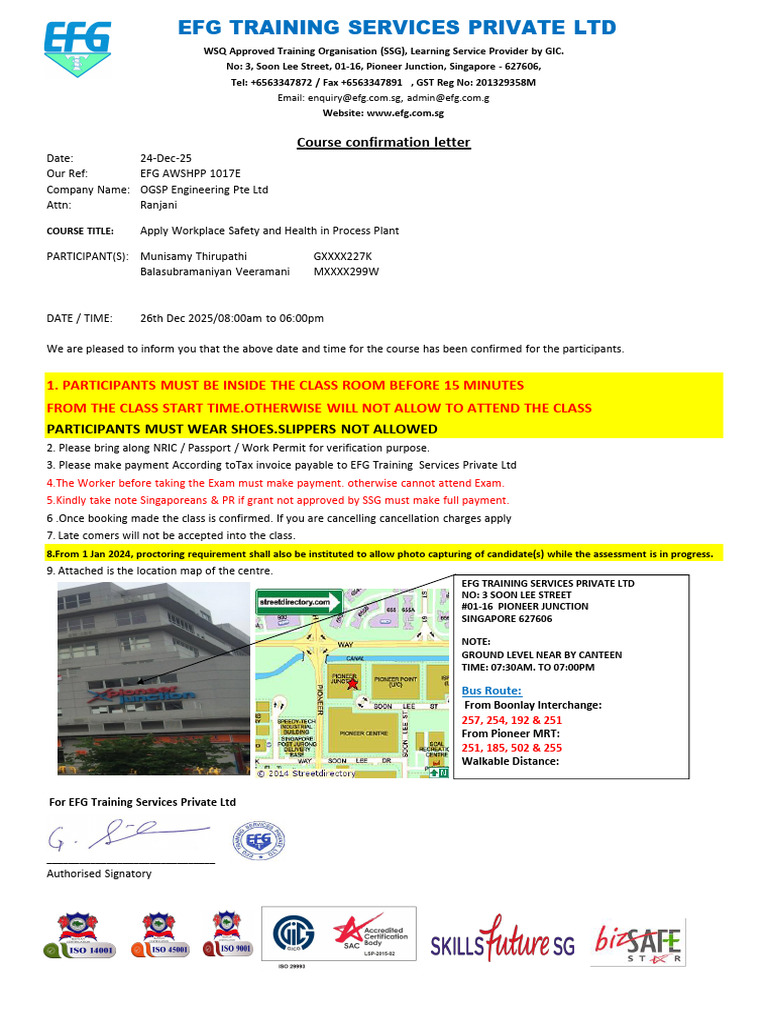 Workplace Safety Course Confirmation | PDF