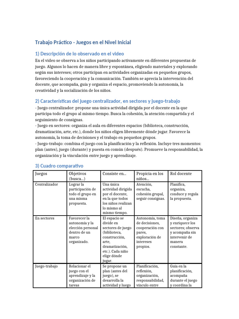 Juegos en el Nivel Inicial: Tipos y Beneficios | PDF | Educación de la ...