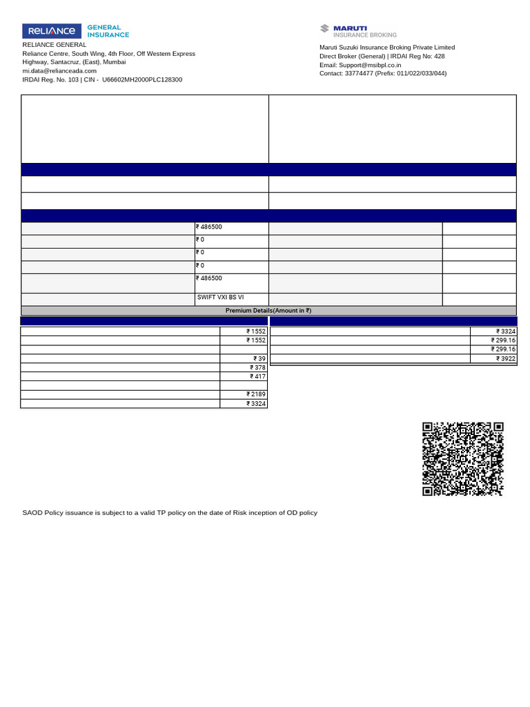 Maruti Suzuki Insurance Quotation Details | PDF | Insurance | Financial ...
