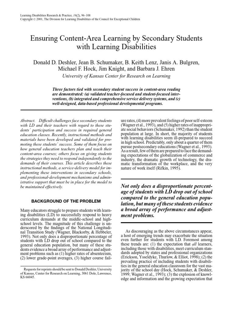 Supporting Learning for Students with LD | PDF | Teachers | Learning ...