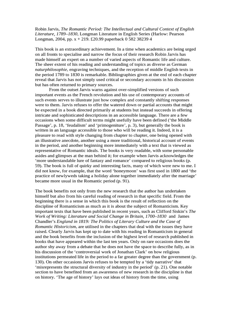 Romantic Period Literature Analysis | PDF | Romanticism | Books