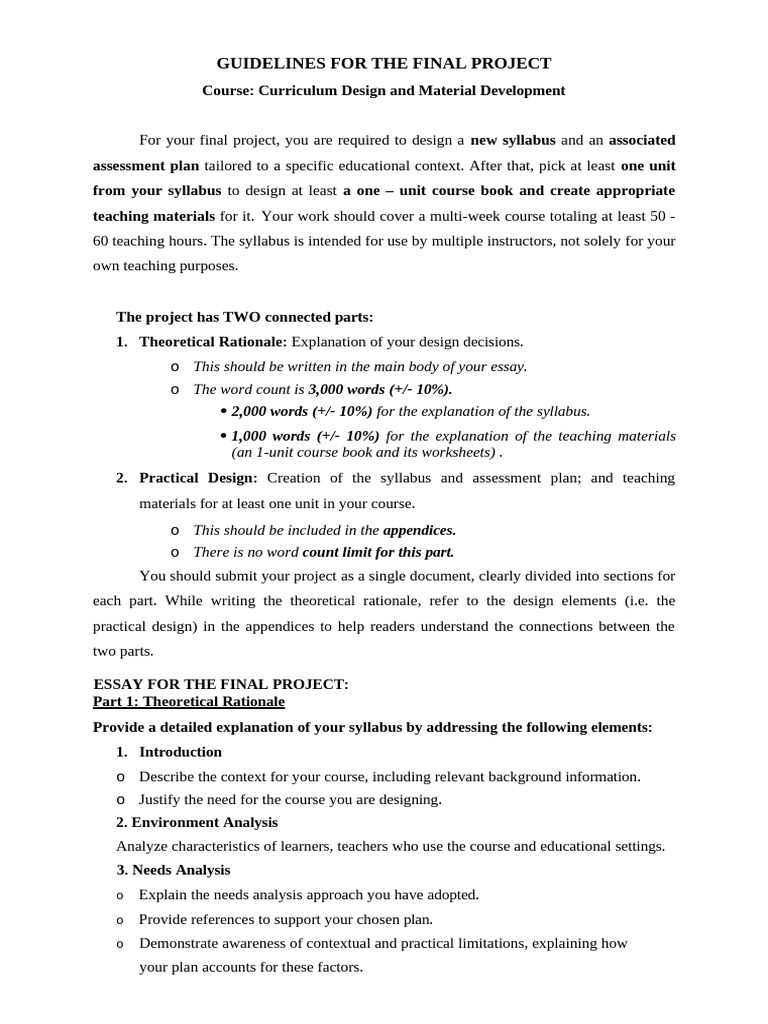 Curriculum Design Project Guidelines | PDF | Educational Assessment ...