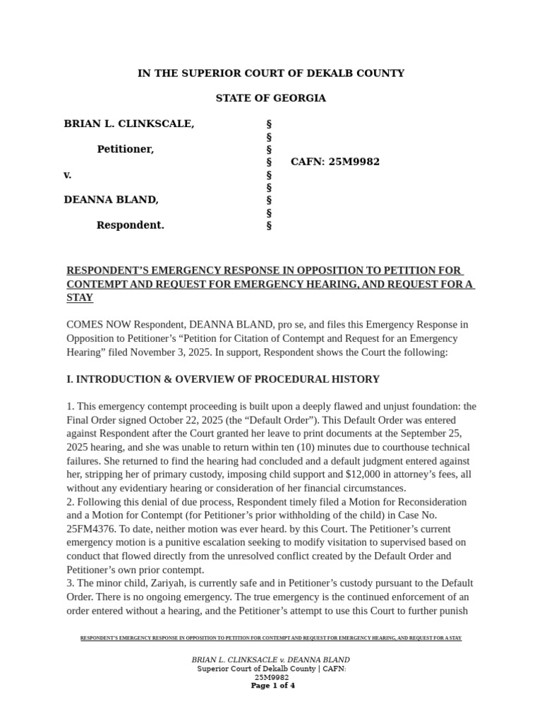 Response: Answer To Current Motion | PDF | Child Support | Contempt Of ...