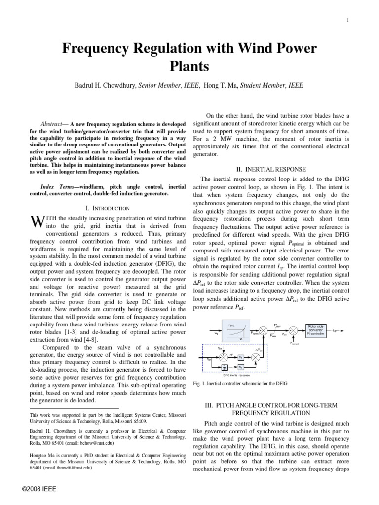 Wind Power Frequency Regulation Methods | PDF | Turbine | Electric ...