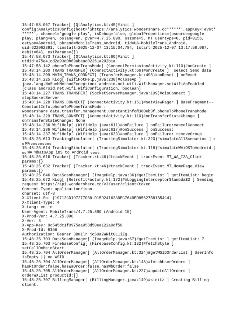 MobileTrans Android Analytics Log | PDF