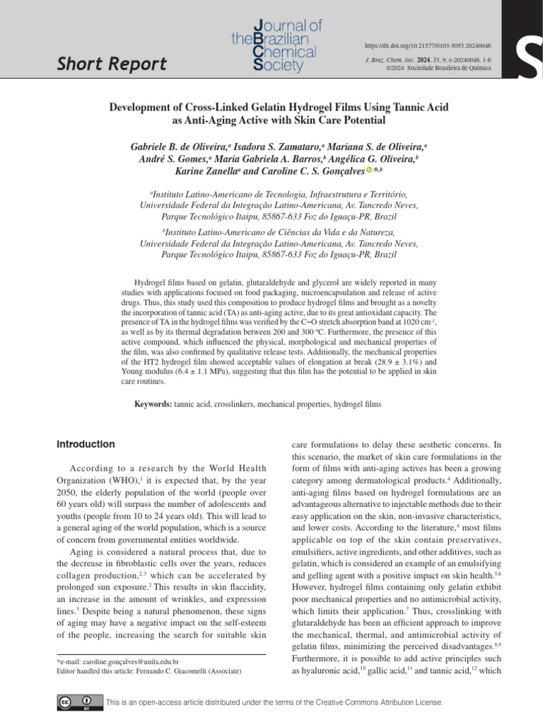 Anti-Aging Gelatin Hydrogel Films with Tannic Acid | PDF | Gelatin ...
