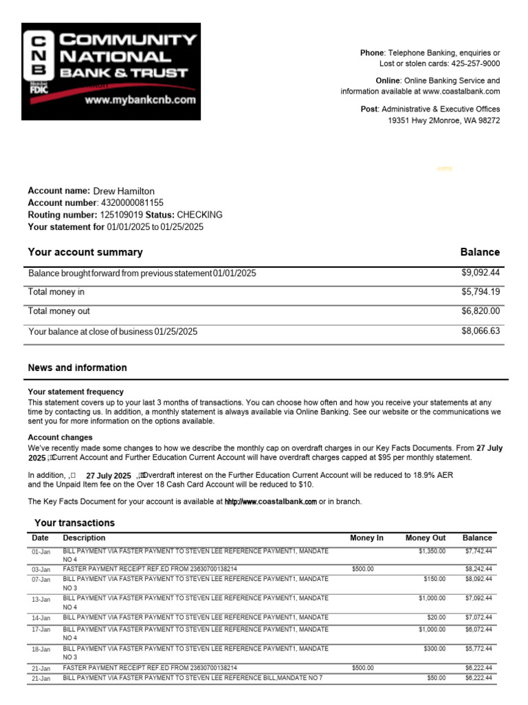 Coastal Bank Account Statement Summary | PDF | Transaction Account ...