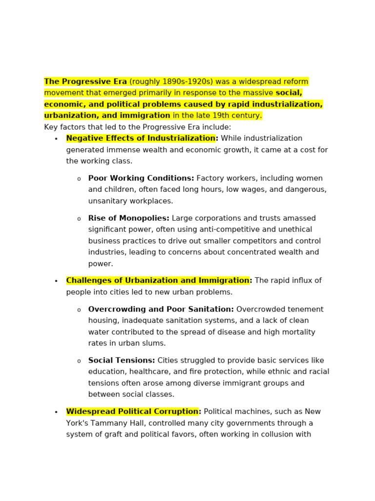 Key Reforms of the Progressive Era | PDF | Progressive Era ...