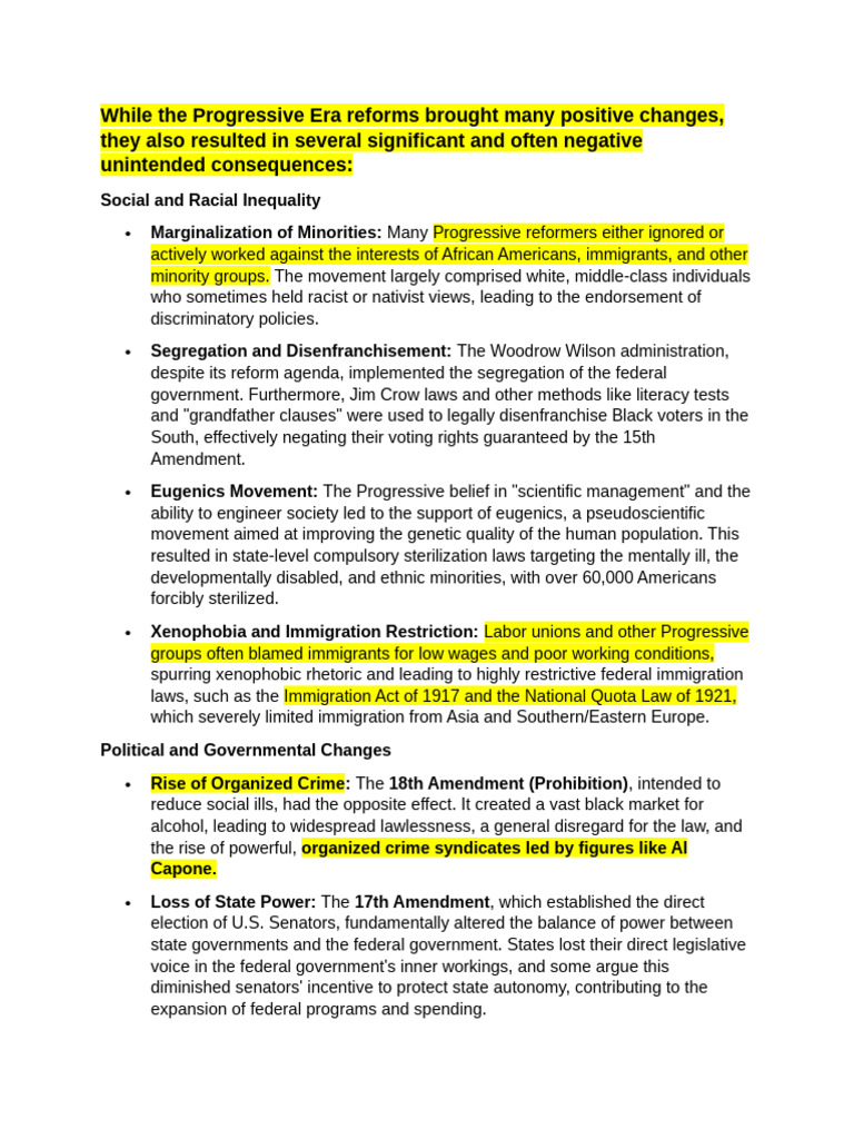 Unintended Consequences of Progressive Era Reforms | PDF ...