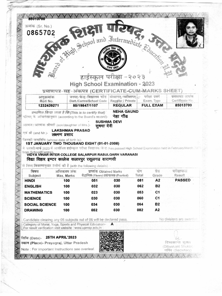 Neha Gond Marksheet | PDF