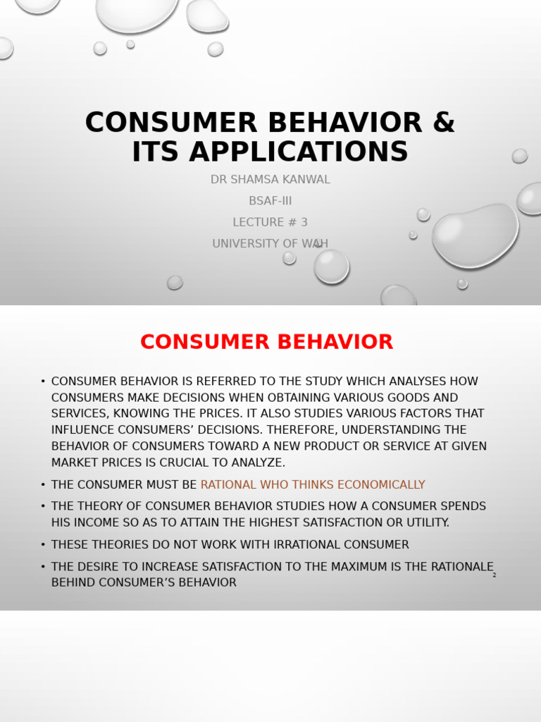 Lecture III-Consumer Behavior & Its Applications 1 | PDF | Utility ...