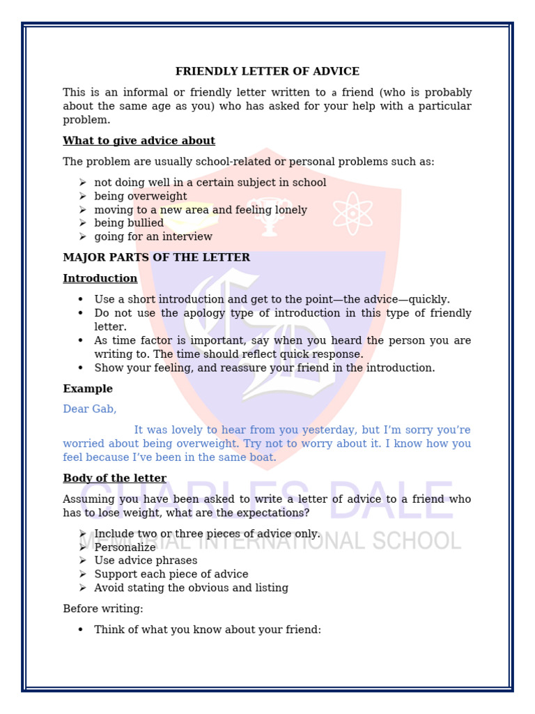 Friendly Advice Letter Guide | PDF