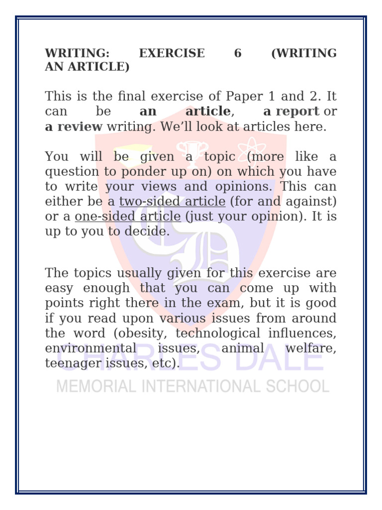 Guide to Writing an Article Exercise | PDF | Human Communication ...