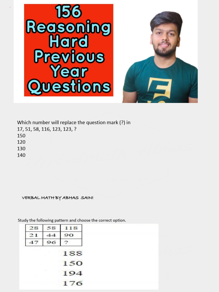 156 Reasoning Hard Previous Year Challenging Qns | PDF