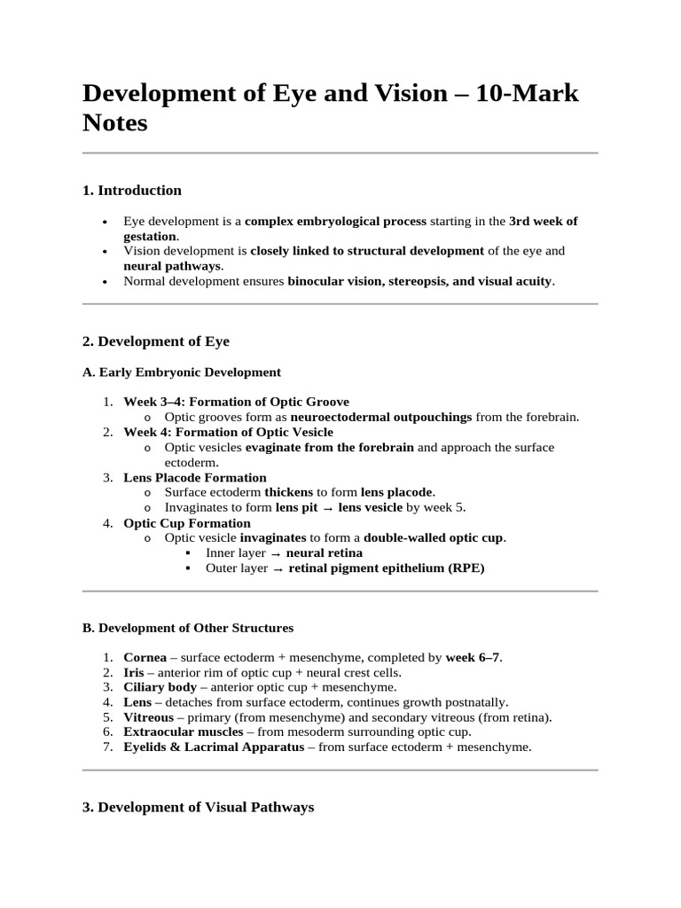 Eye and Vision Development Overview | PDF | Visual System | Vision
