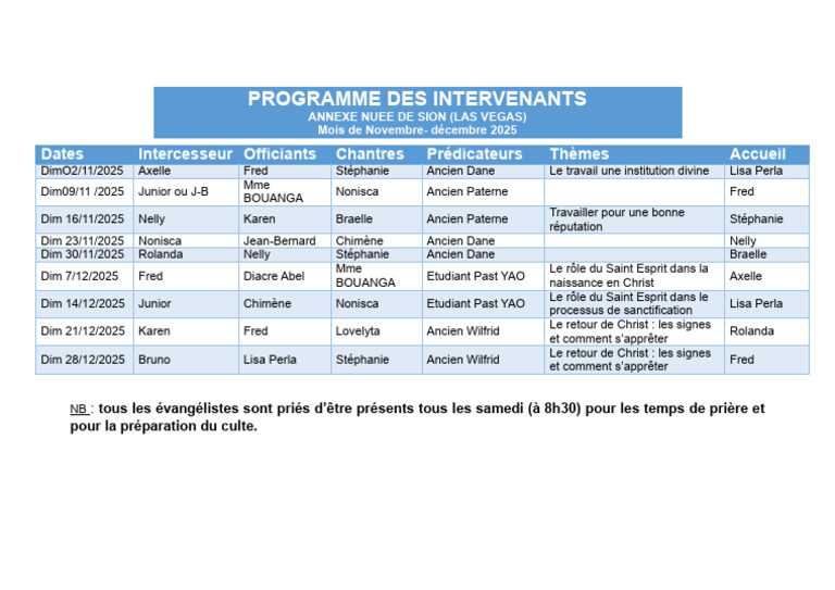 PROGRAMME Du Mois de Novembre Et Decembre | PDF