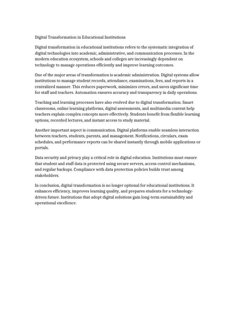 Digital Transformation in Educational Institutions | PDF