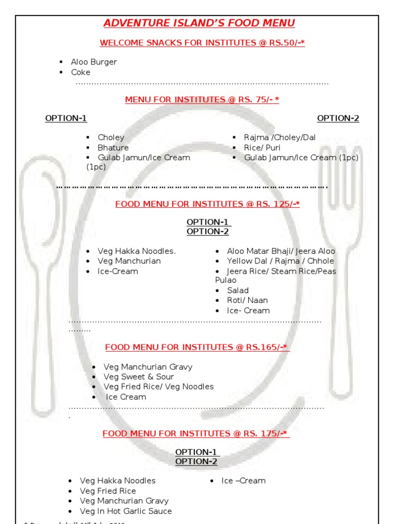 Institute Food Menu Options | PDF