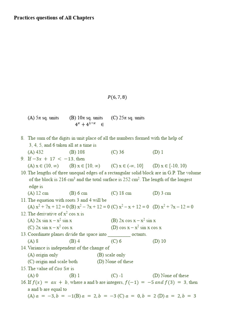 Practices Questions Maths 2025 | PDF | Mathematics | Mathematical Concepts