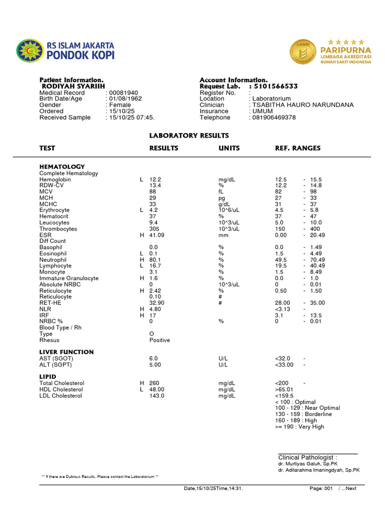 Patient Lab Results Summary | PDF | Tissue (Biology) | Blood