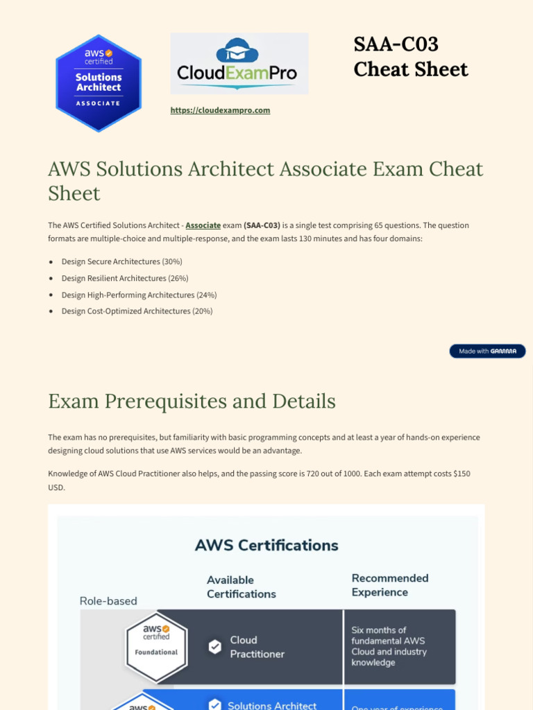 Updated SAA C03 Cheet Sheet Cloudexamprocom - Cleaned | PDF | Cloud ...