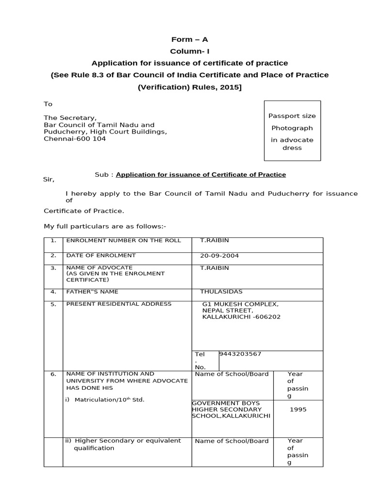 Certificate of Practice Application Form | PDF | Advocate | Justice