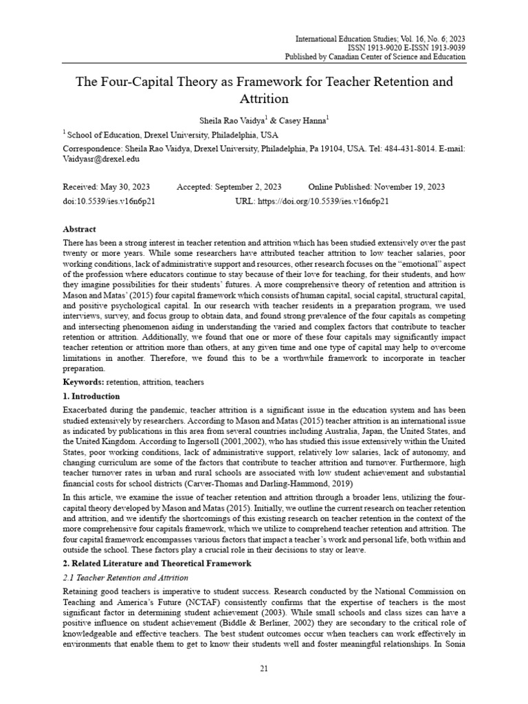 Four-Capital Theory in Teacher Retention | PDF | Teachers | Employee ...