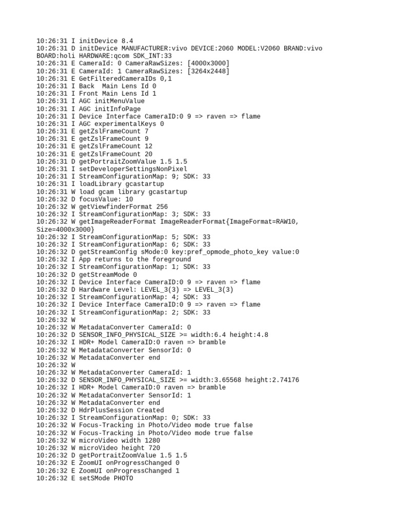 Vivo V2060 Camera Initialization Log | PDF | Computing | Software