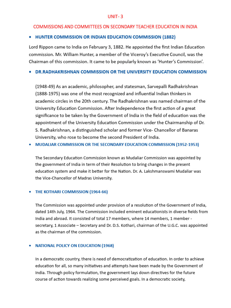 Commissions on Secondary Education in India | PDF | Government Of India