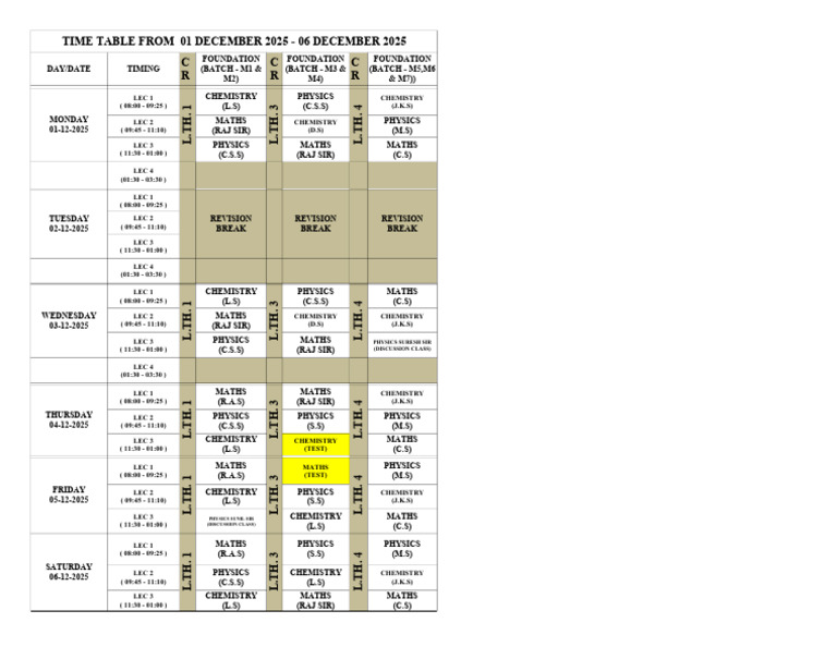 Foundation Morning Timetable 01 Dec. To 06 Dec. | PDF
