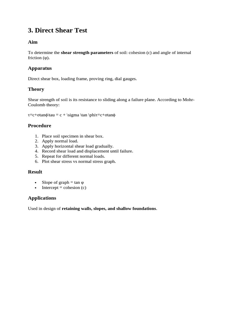 Direct Shear Test for Soil Strength | PDF