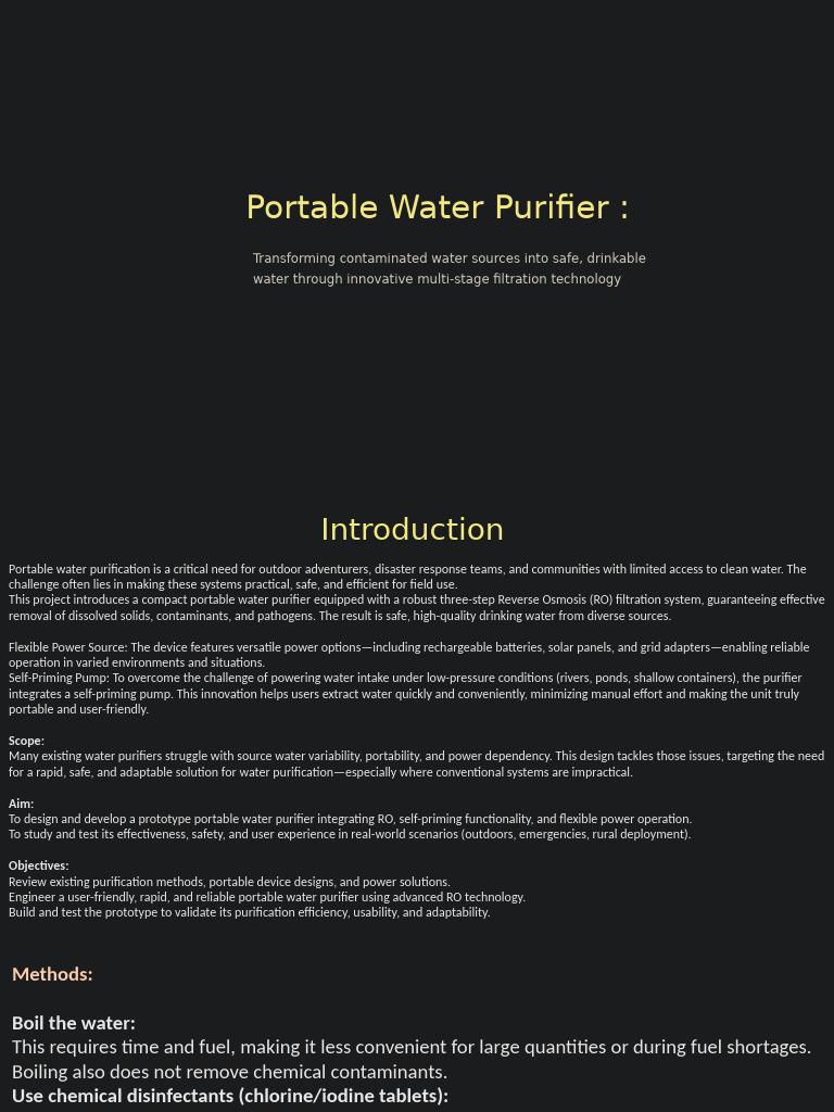 Portable Water Purifier Project Clean Water Anywhere | PDF | Water ...