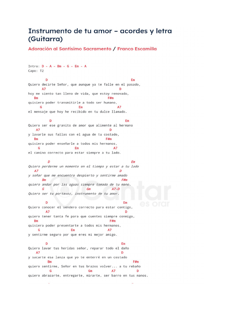 Instrumento de Tu Amor - Acordes y Letra (Guitarra) | PDF