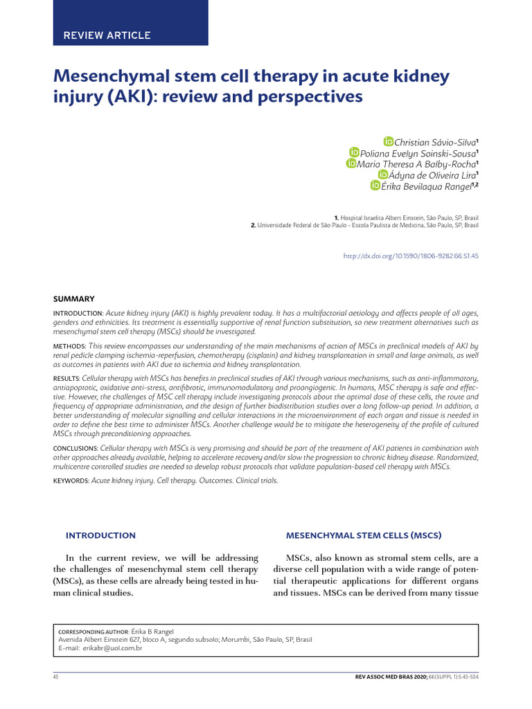 Rev Assoc Med Bras (2020, 66 (SUPPL1), S45-54) | PDF | Mesenchymal Stem ...