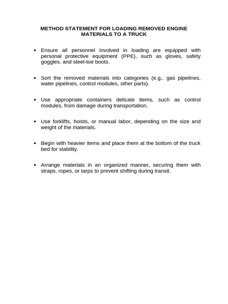 Engine Material Loading Method Statement | PDF